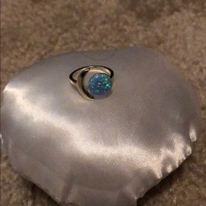 Gold plated sterling silver blue opal moon ring